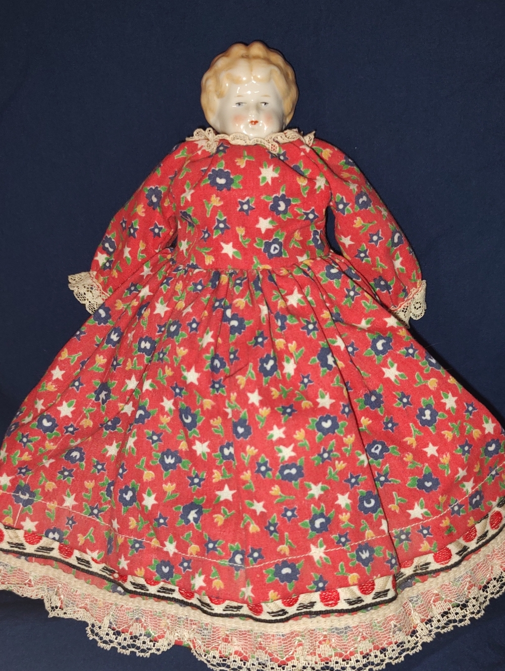 Antique German China Head Doll Blonde Low Brow 1890s-1920s